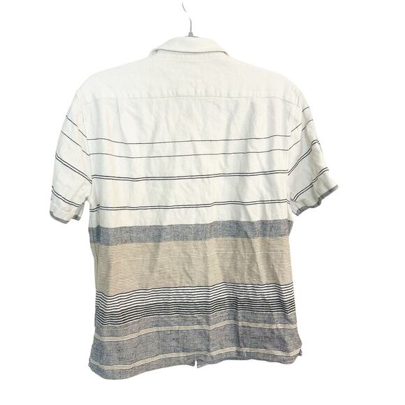 Vince Men's Engineered Stripe Short Sleeve Button Down Shirt White Linen Blend - Picture 4 of 7